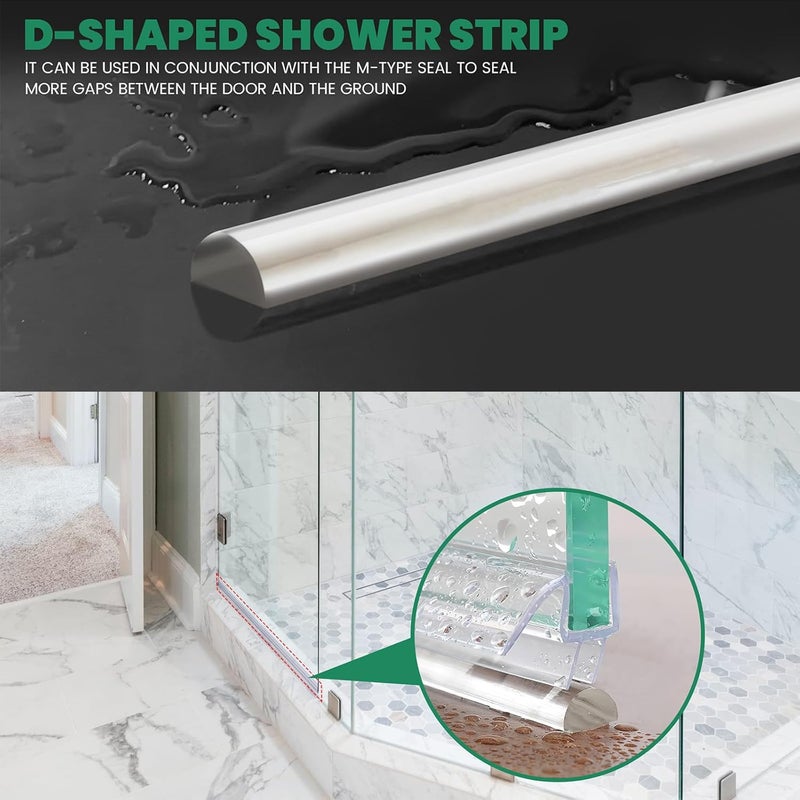 PHMUNY Glass Door Bottom Seal, 1/4" x 39" Shower Door Clear Silicone Seal Strip and PVC Base Set, Frameless Doors Bottom Sweep Glass-Stop Shower Leaks Frameless Shower Doors - Image 5